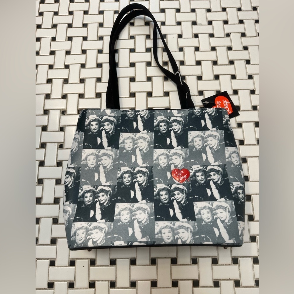 Black and White Tote Bag with Red Heart